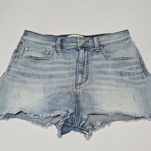 PINK Victoria’s Secret Denim Shorts Size 10 - Light Wash Frayed Hem Stretch